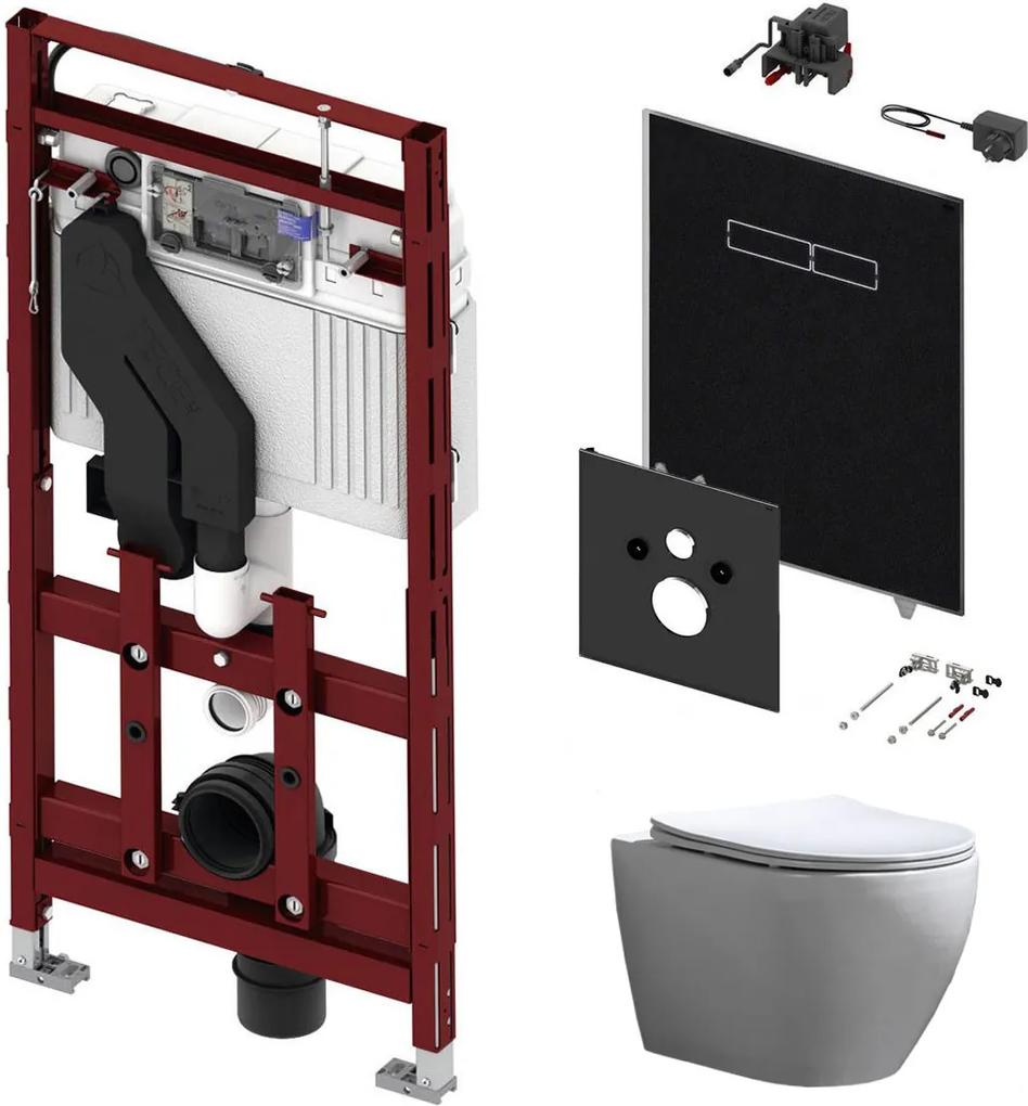 Tece 400 Toiletset met Geurafzuiging - Inbouw WC Hangtoilet Wandcloset Beauti Flatline Rimfree - Elektronische sen-Touch Bedieningsplaat Zwart