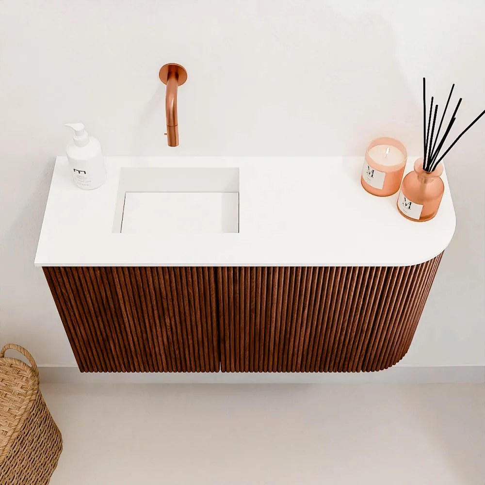 Mondiaz Joya 70cm toiletmeubel ronding rechts ruby met wastafel faye links zonder kraangat talc