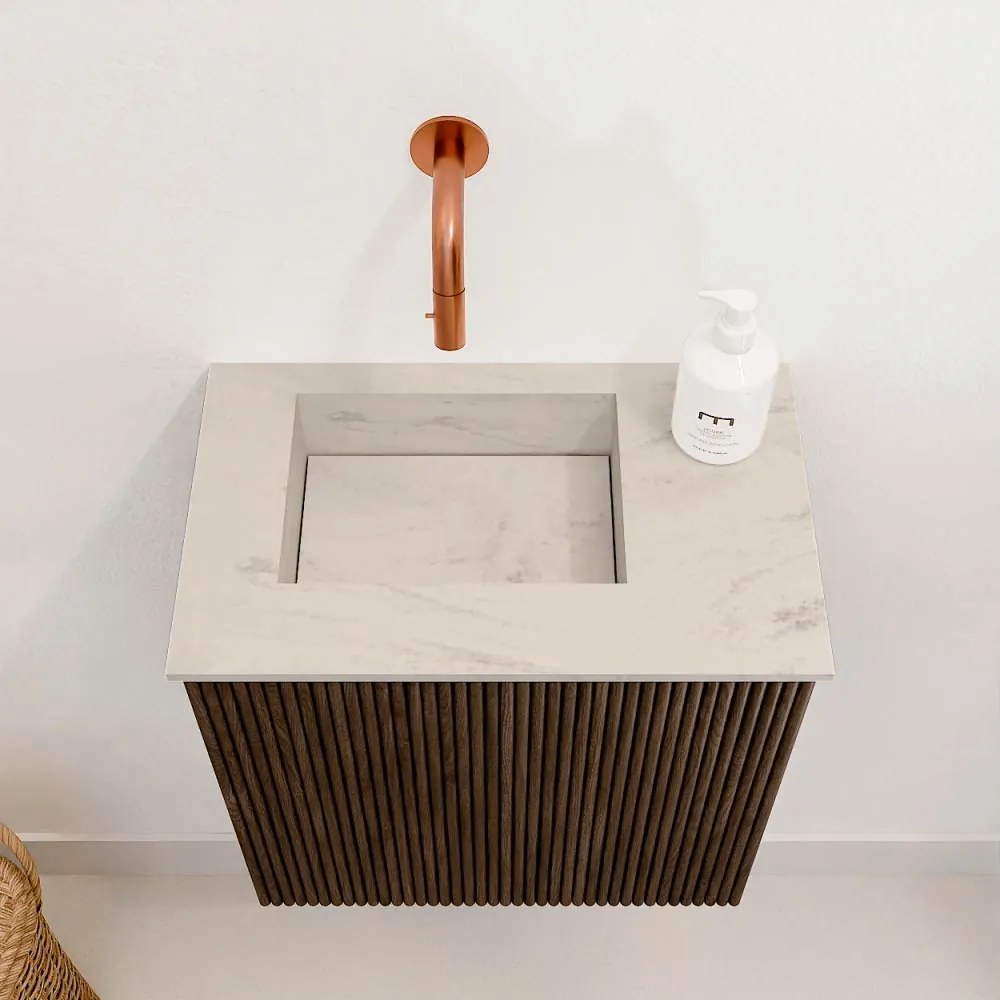 Mondiaz Joya DLux 40cm toiletmeubel walnut met wastafel faye links zonder kraangat opalo