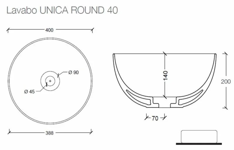 Salenzi Unica Round ronde opbouw wastafel waskom mat zwart 40x20cm