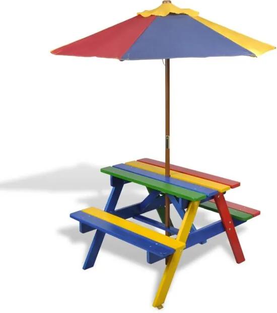Kindertuinbank kindertuinbankje tuinbankje tuinbank voor kinderen gekleurd met parasol picnictafel kinderpicnictafel