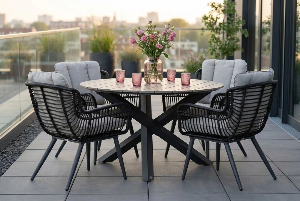 Tuinset Ronde Tuintafel 4 personen 125 cm Wicker/Aluminium/Aluminium/wicker Zwart Coco Azzano/Ancona