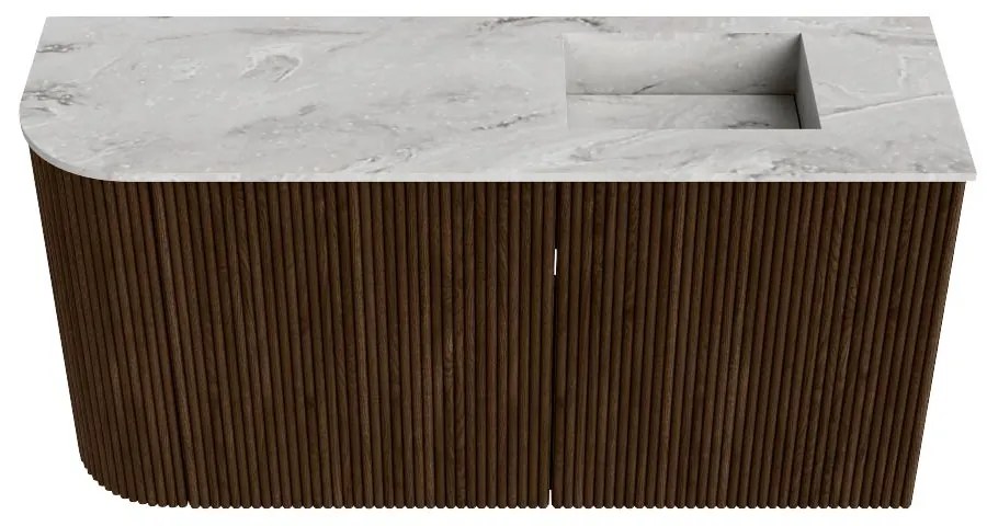 Mondiaz Joya DLux 80cm toiletmeubel ronding links walnut met wastafel faye rechts 1 kraangat glace