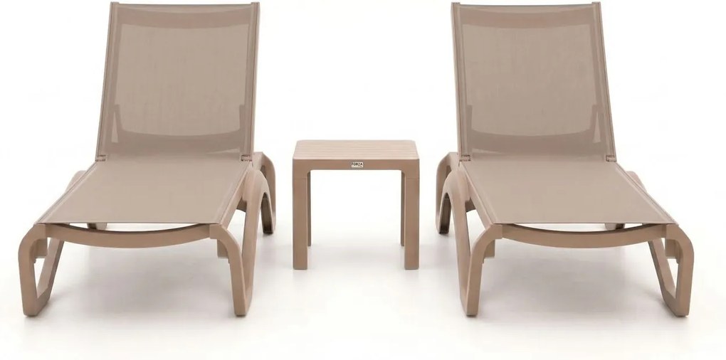 + 15% kassakorting | Verstelbaar ligbed Forza | Kunststof | Taupe - Naturel - Bruin | Ligbed stapelbaar | Ligstoel tuin | Strandbed | Kees Smit Tuinmeubelen