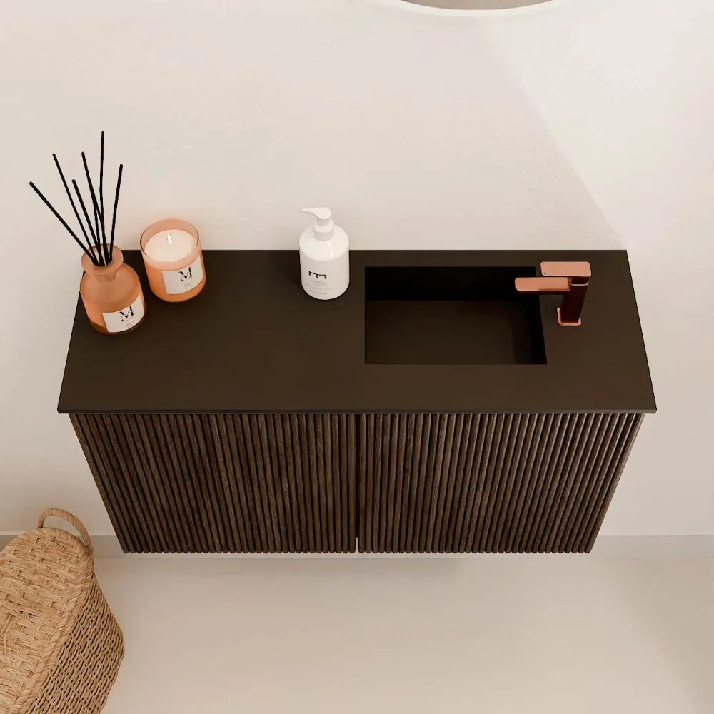 Mondiaz Joya 70cm toiletmeubel walnut met wastafel faye rechts 1 kraangat urban