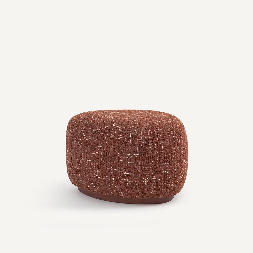 Voetsteun, stoffen poef en onderstel van massief notenhout, JERRY