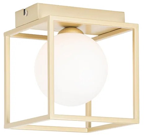 Design plafondlamp goud met wit glas - Aniek