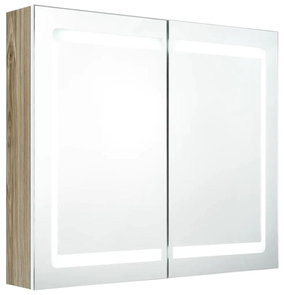 vidaXL Badkamerkast met spiegel en LED 80x12x68 cm wit en eikenkleurig