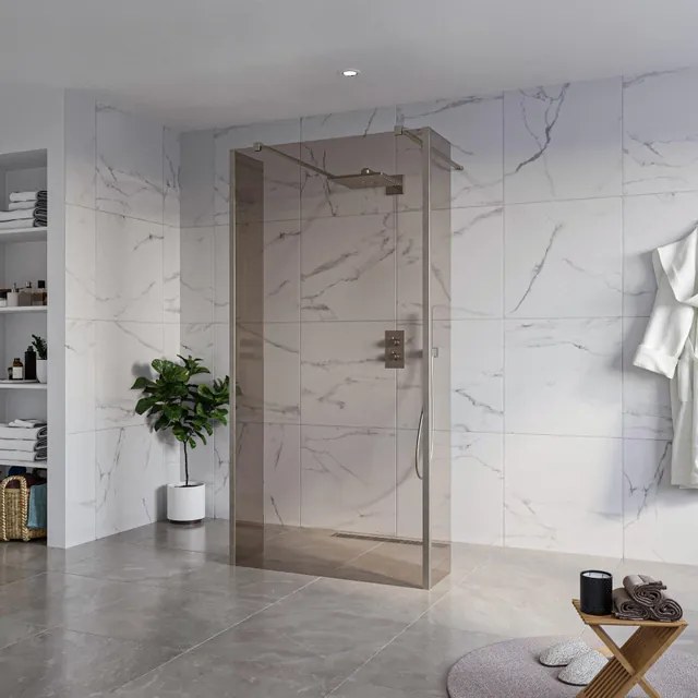 Fortifura Galeria Vrijstaande Inloopdouche - 100x200cm - Rookglas - antikalk - 8mm veiligheidsglas - 2 zijwanden 30cm - wandsteunen en hoekprofielen - Geborsteld Gunmetal PVD SW927771 2x/SW797940/SW797930 2x/SW798732 2x