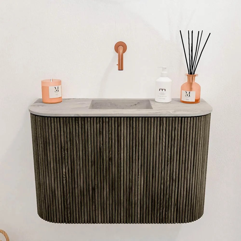Mondiaz Joya DLux 65cm toiletmeubel ronding links/rechts shadow met wastafel faye midden zonder kraangat glace