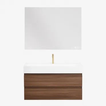 Ona Zwevend Badkamermeubelset Van Hout En Essenfineer Met Geïntegreerde Wastafel Rectangular Led And Antifog 120x90 Cm Riben & Donker Hout & ↔& -