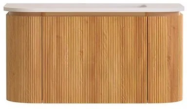 Lambini Designs Eleganza rond badmeubel 80cm acacia met ribbelfront en wastafel zonder kraangat