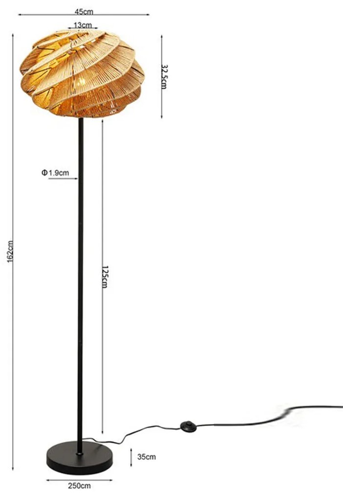 Kare Design Aloha Whirl Retro Vloerlamp Rotan Riet