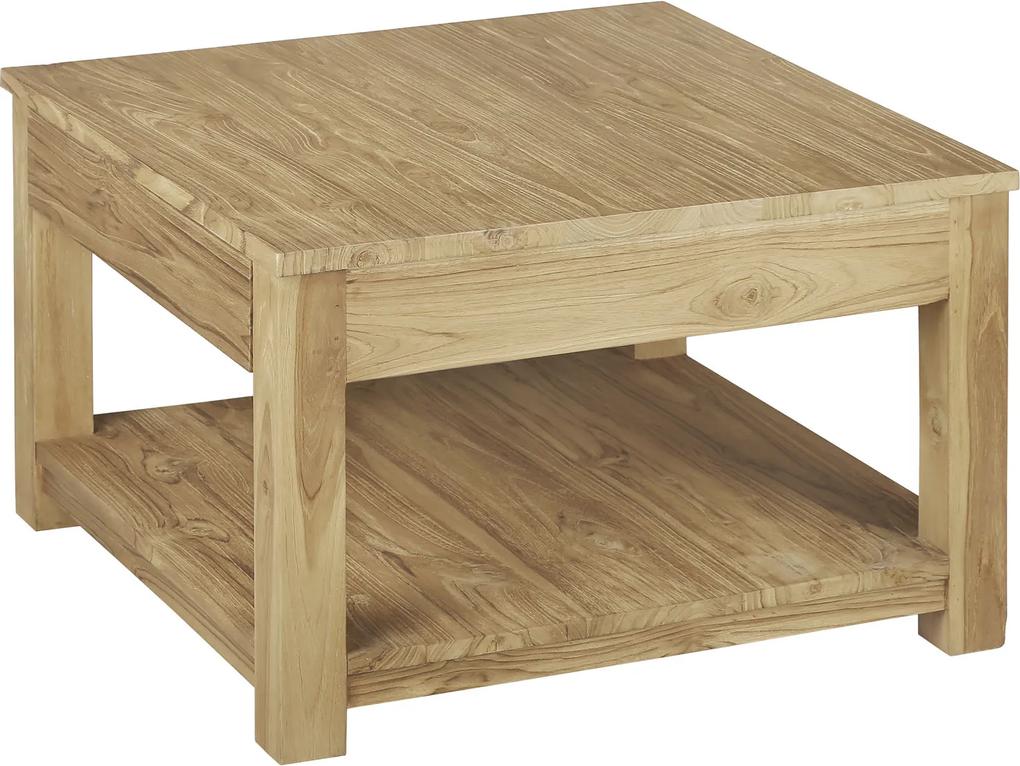 Teak salontafel met lade en onderblad | Vierkant | 50 x 50 x 45 cm