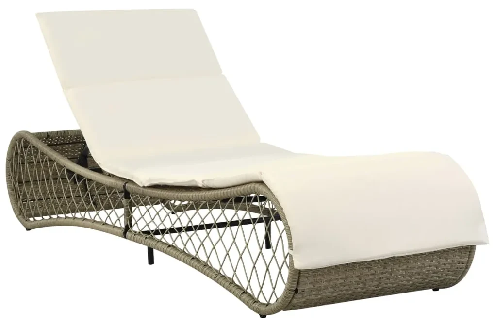 vidaXL Ligbed met kussen poly rattan grijs