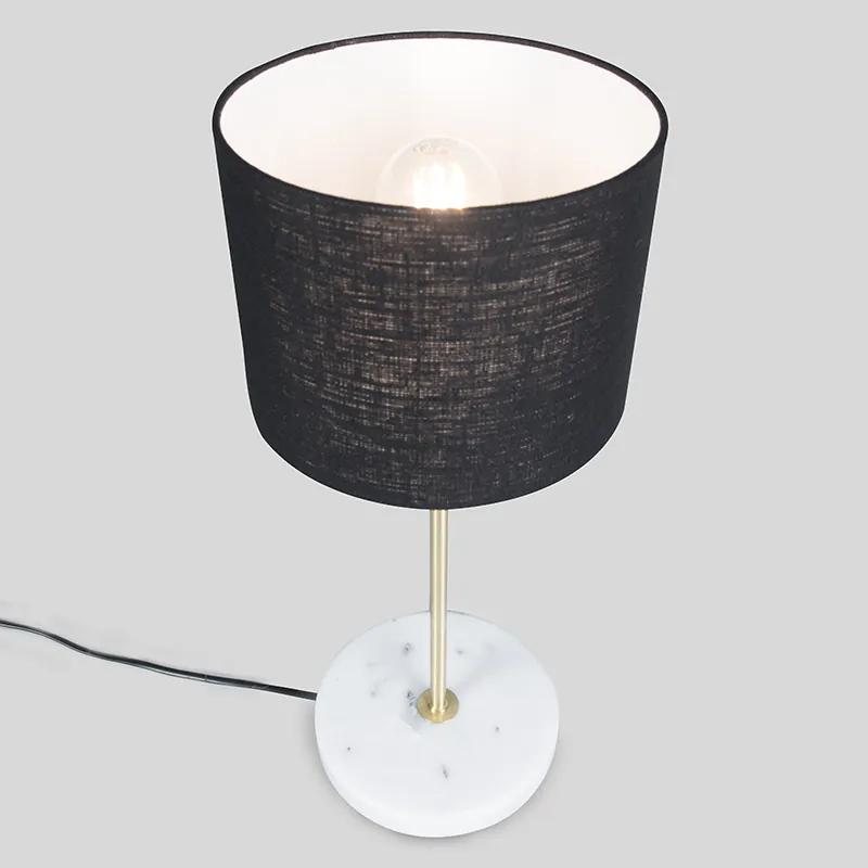 Tafellamp messing met zwarte kap 20 cm - Kaso Landelijk / Rustiek, Landelijk, Modern E27 rond Binnenverlichting Steen / Beton Lamp