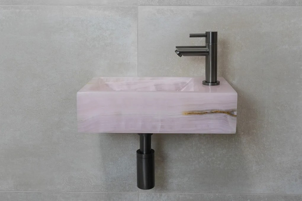 Saniclear Pink Onyx fonteinset met rechte kraan in gunmetal