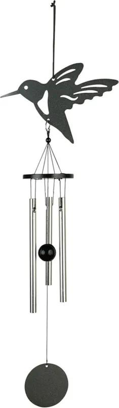 Windgong - Outdoor - Windmobiel - Windorgel - Kolibrie - 35cm - Staal - Zwart - Zilver