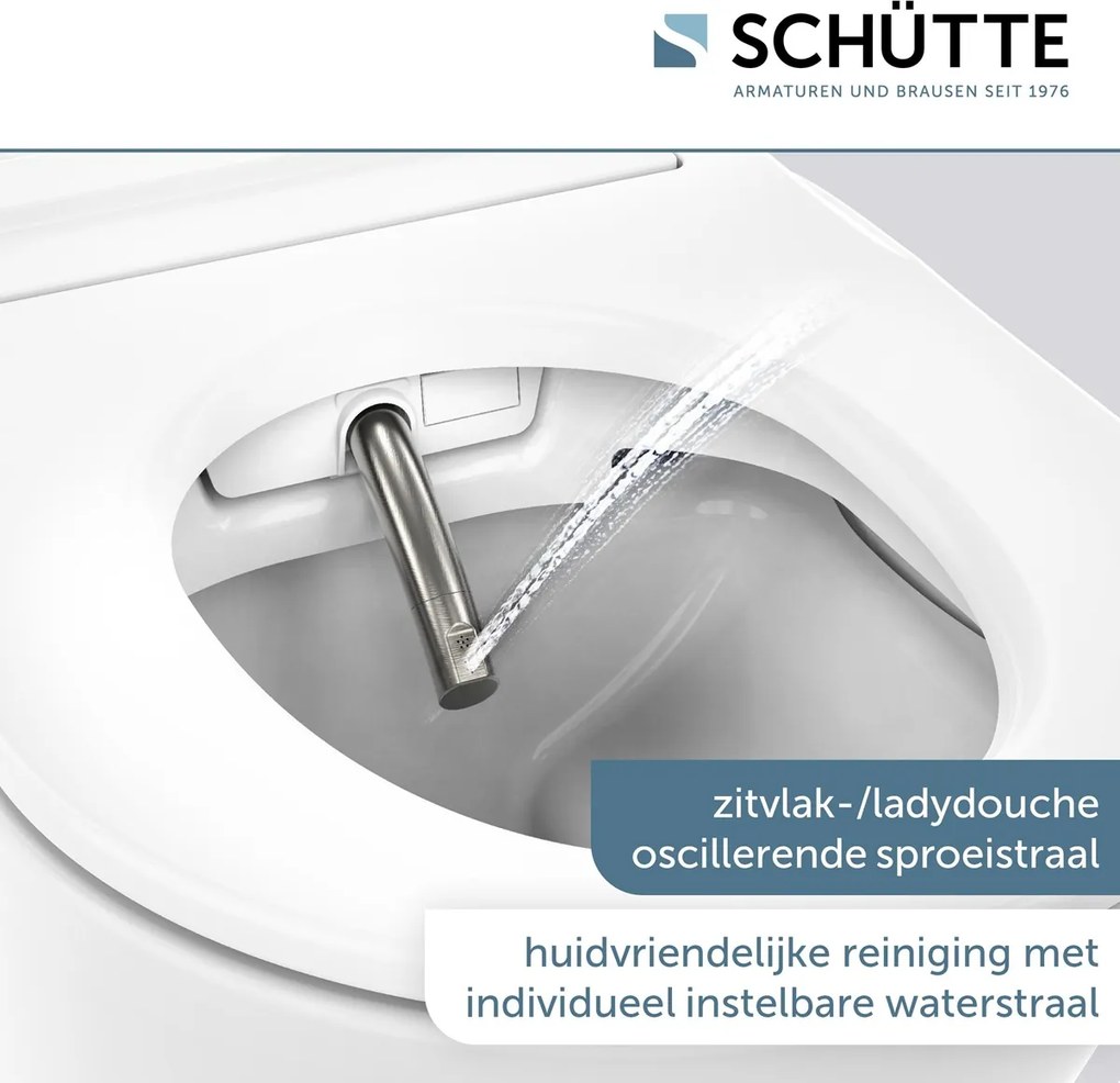 Schutte Cesari Premium randloze douche wc met Slim toiletzitting wit glans