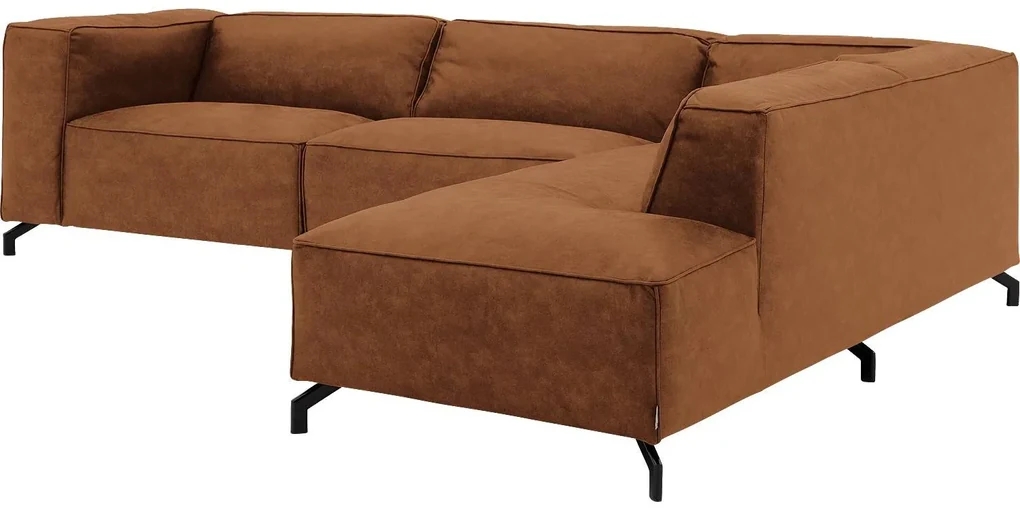 Goossens Bank Calvin cognac, micro leer, 3,5-zits, modern design met ligelement rechts