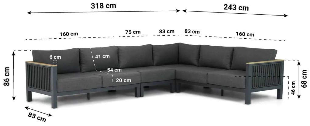 Hoek loungeset 6 personen Aluminium/Rope Grijs  Santika Furniture Santika Shadow