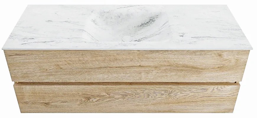 Mondiaz Vica DLux badmeubel 130cm washed oak 2 lades met wastafel opalo midden 1 kraangat