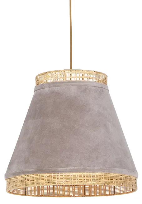 Stoffen Landelijke hanglamp beige velours met riet 45 cm - Frills Can Landelijk / Rustiek,Oosters rond Binnenverlichting Lamp
