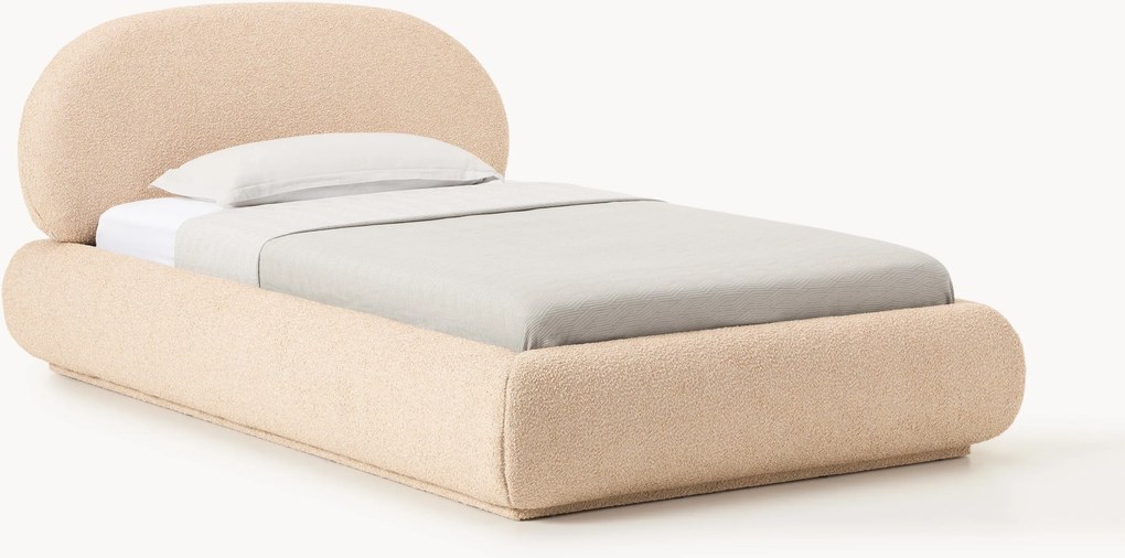 Bouclé gestoffeerd eenpersoonsbed Alba met opbergruimte