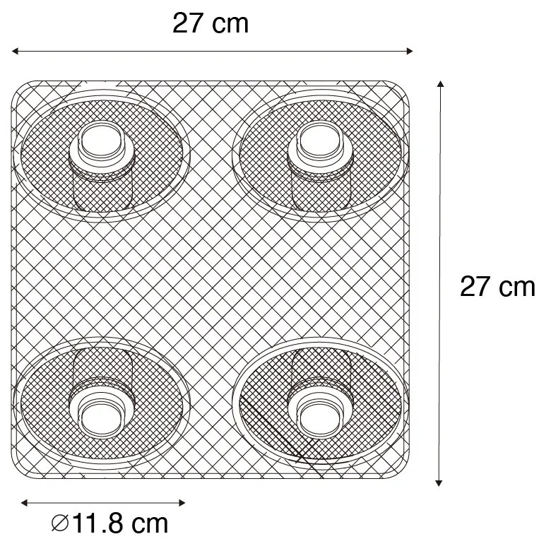 Industriële plafondspot zwart met hout 4-lichts - Jasmijn