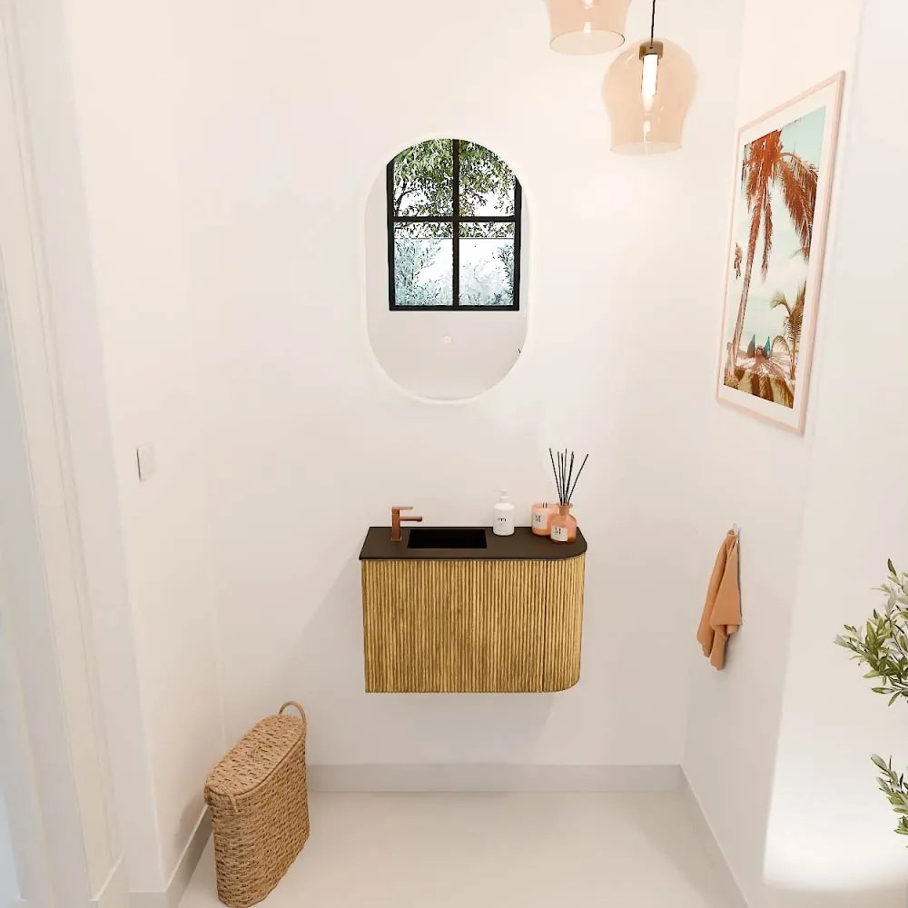 Mondiaz Joya 60cm toiletmeubel ronding rechts oak met wastafel faye links 1 kraangat urban