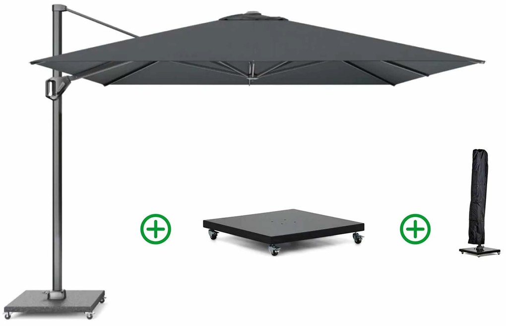 Platinum Challenger zweefparasol 3.5x3.5m T1 premium (incl. voet en hoes) faded black