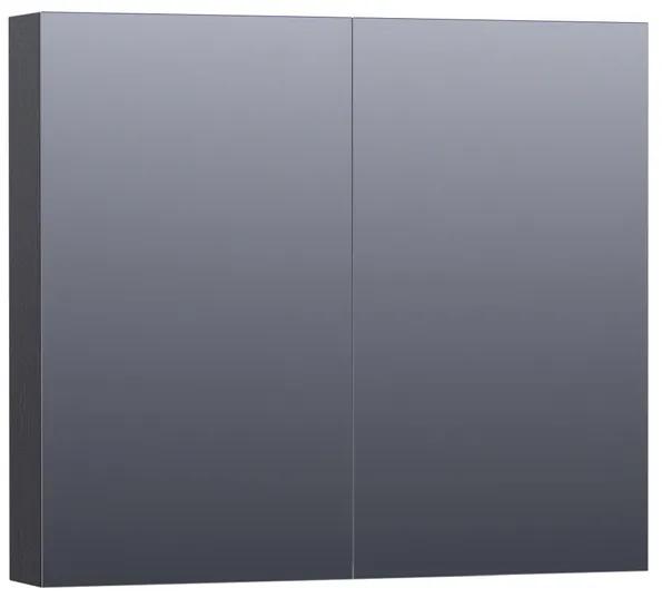 Saniclass Plain Spiegelkast - 80x70x15cm - 2 links/rechtsdraaiende spiegeldeuren - MFC - black wood SK-PL80BW