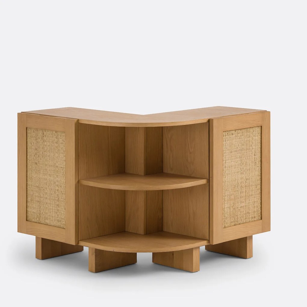 Opbergmeubel van eikenhout, fineer en rotanriet, ARTY