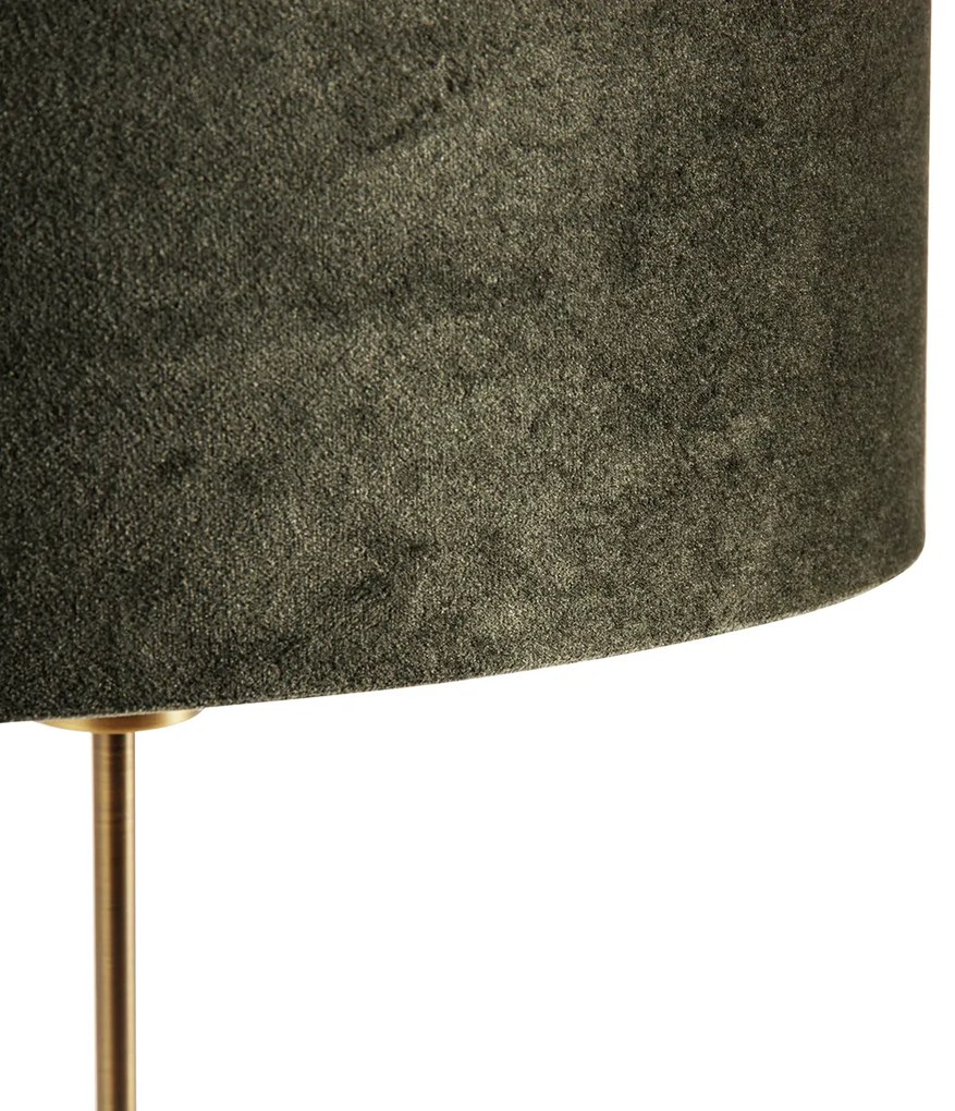 Tafellamp brons met ovale velours kap groen 35cm - Parte Modern, Klassiek / Antiek E27 Binnenverlichting Lamp