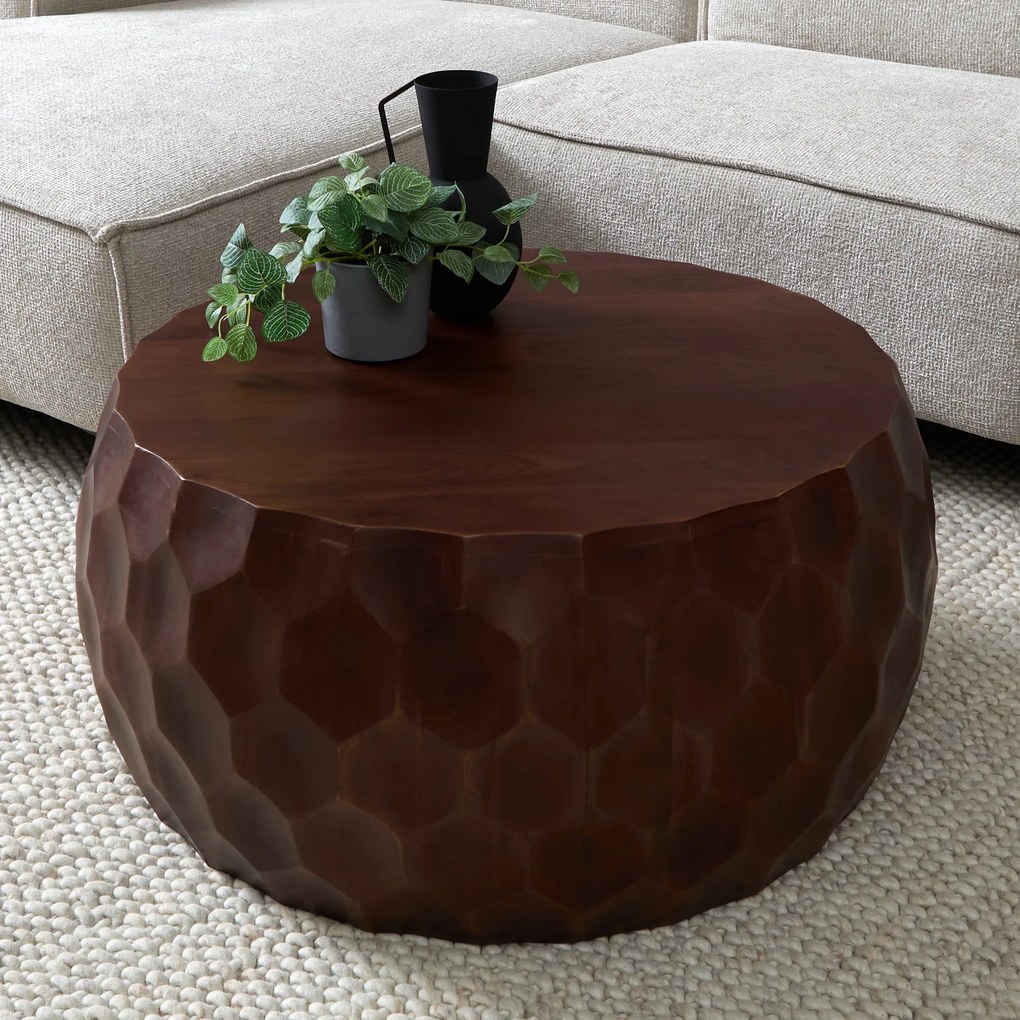 Ronde Salontafel Hout Met Patroon - 80 X 80cm.