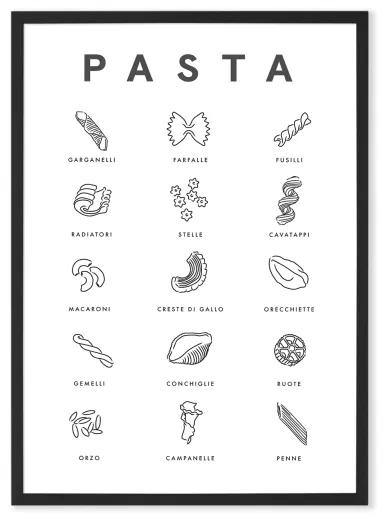 Pasta Guide door Violet Studio ingelijste print, A1, zwart en wit