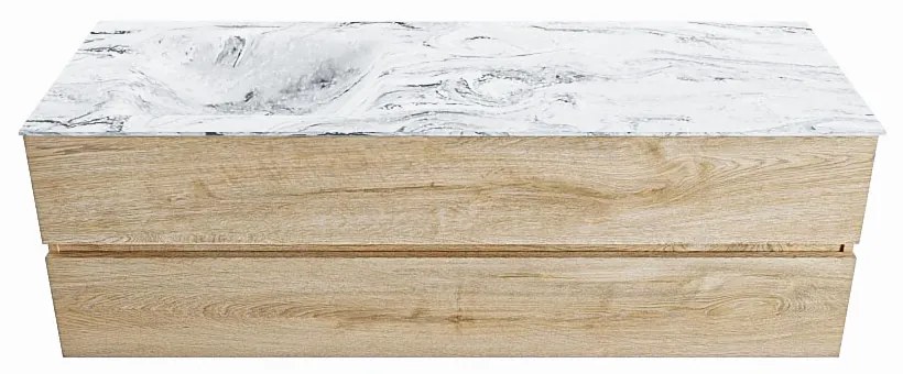 Mondiaz Vica DLux badmeubel 150cm washed oak 2 lades met wastafel glace links 1 kraangat