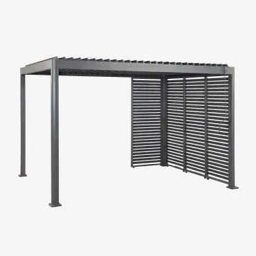 Bioclimatische Pergola Met Lamellen En Aluminium Panelen Druvia Grijs – Grafiet & 3 X 4 M & 3 Panelen Van 90,5 Cm En 1 Paneel Van 92,5 Cm - Sklum
