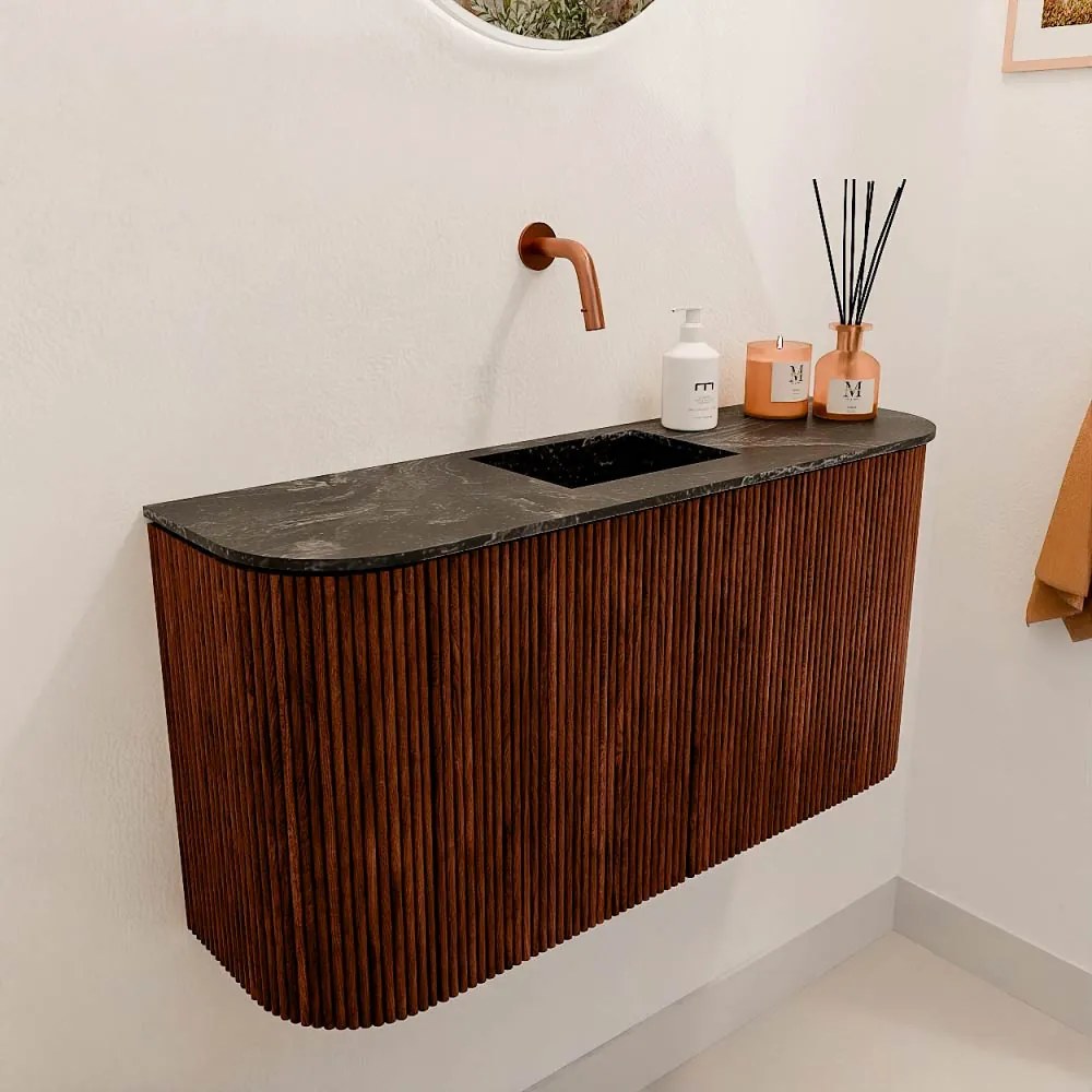 Mondiaz Joya DLux 85cm toiletmeubel ronding links/rechts ruby met wastafel faye midden zonder kraangat lava