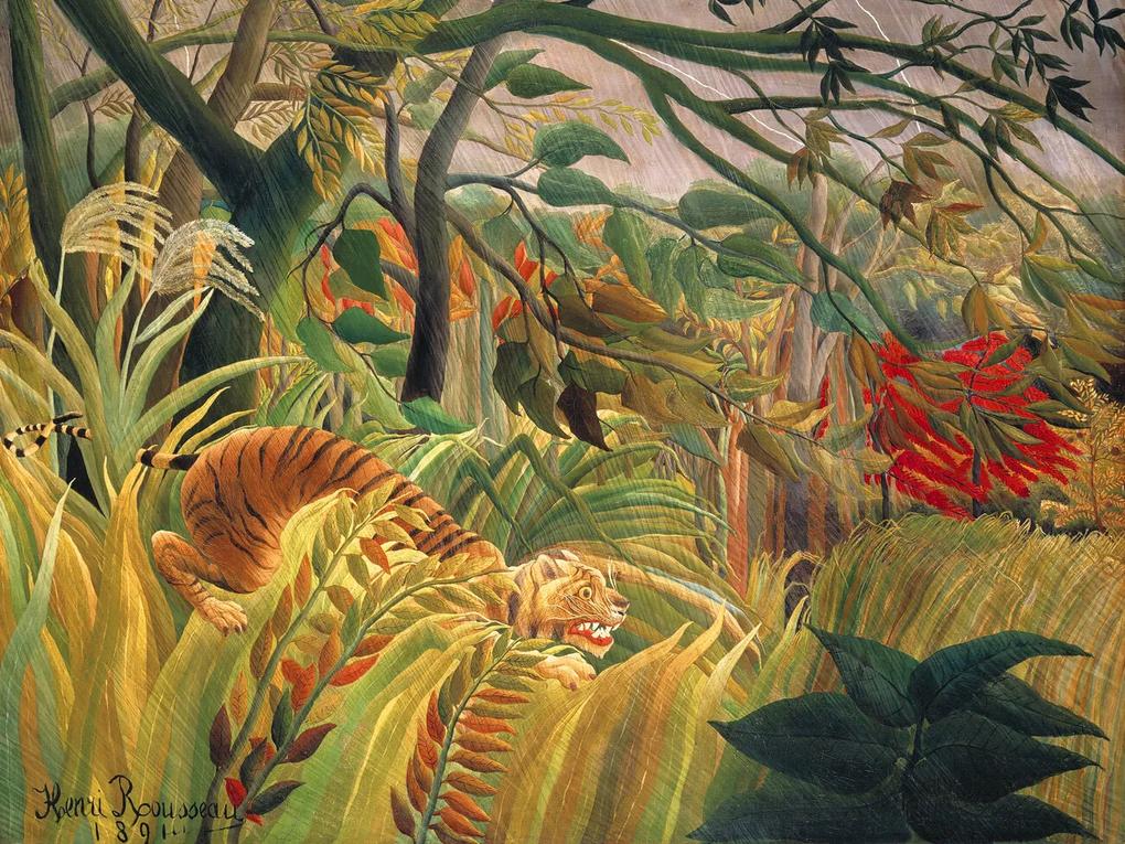 Kunstdruk Tiger in a Tropical Storn (Rainforest Landscape) - Henri Rousseau, (40 x 30 cm)