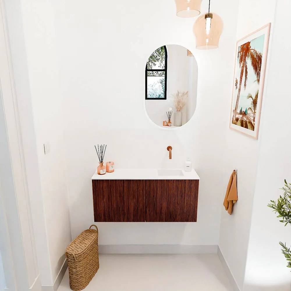 Mondiaz Joya 90cm toiletmeubel ruby met wastafel faye rechts zonder kraangat talc