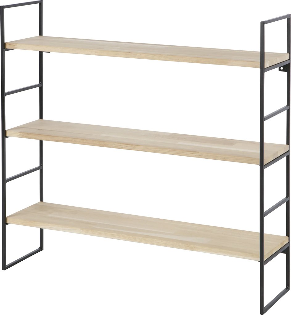 Woood Hangend Wandrek 'Meert' met 3 planken, kleur Zwart
