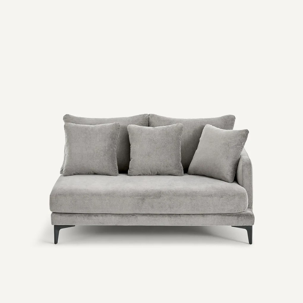 Halve bank in stone-kleurig fluweel, 2-zit, MODERNISTE