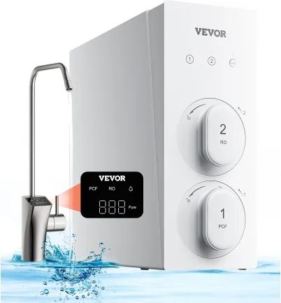 VEVOR Omgekeerde osmosesysteem 800 GPD 8-traps tankloze boiler Omgekeerde osmose waterfilter, onderbouw waterfiltersysteem met Smart Display kraan, 2:1 verhouding zuiver water tot afval
