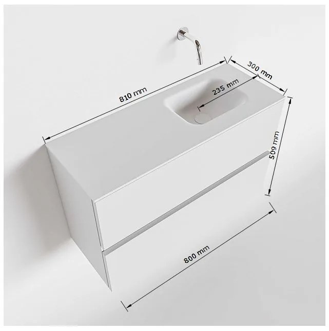 Mondiaz Ada 80cm toiletmeubel fire met wastafel urban rechts 1 kraangat