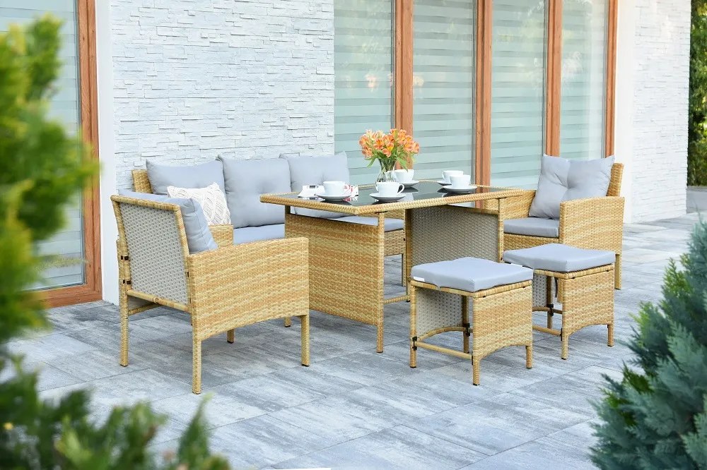 Tuinset van kunststof rotan met krukken Bari Garden Point beige