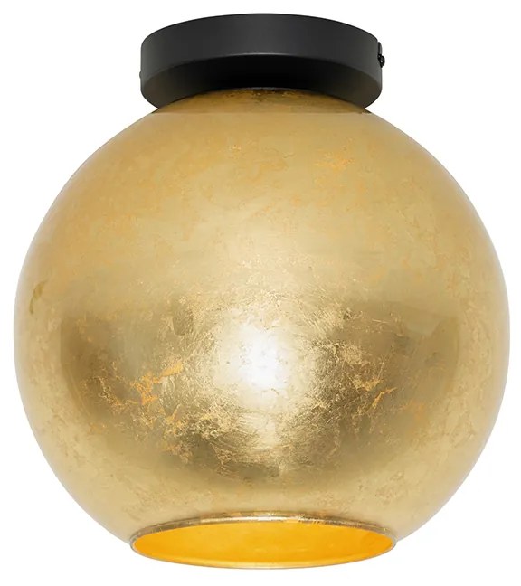 Design plafondlamp zwart met goud glas - Bert