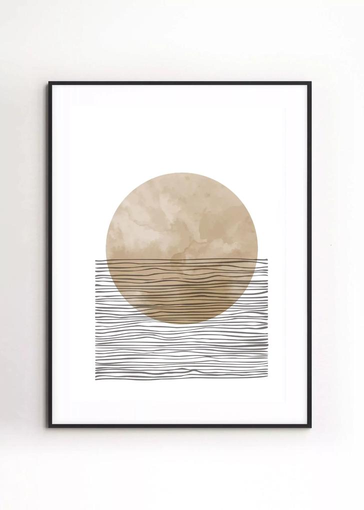 Poster Moon Art No. 2 – Papier – Crème, Goud & Zwart – Groot
