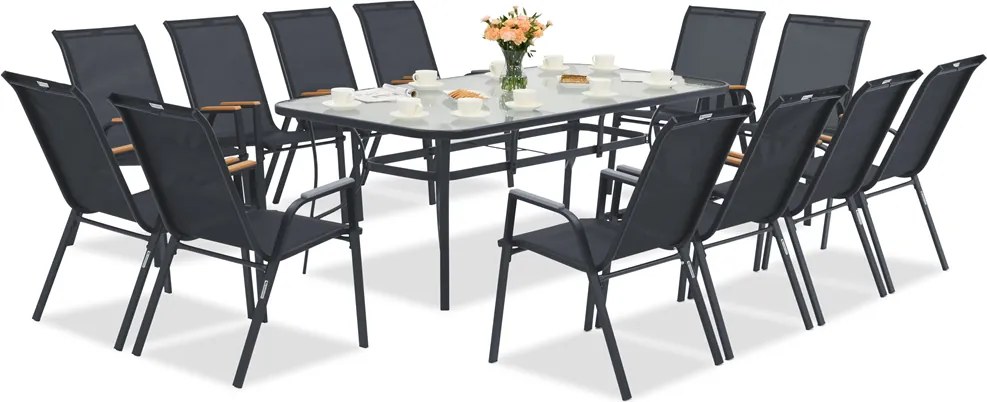 Modena/Bitonto metalen tuinmeubelen voor 12 personen met grote tafel Garden Point grijs