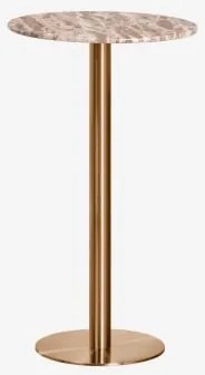 Ronde Hoge Bartafel Ø60 Cm In Natuurlijk Steen Xiren Beige Marmer Panther & Geborsteld Rozengoud - Sklum